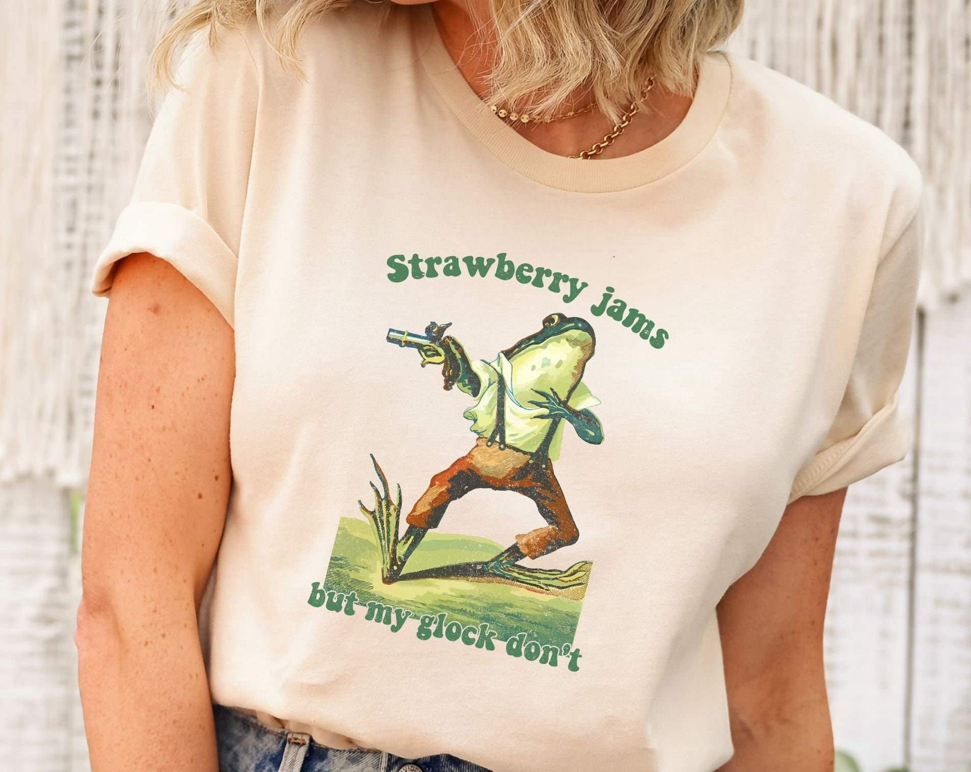 Strawberry Jams But My Glock Don't Shirt, Funny T-shirt, Funny Meme Shirt, Sarcastic Shirt