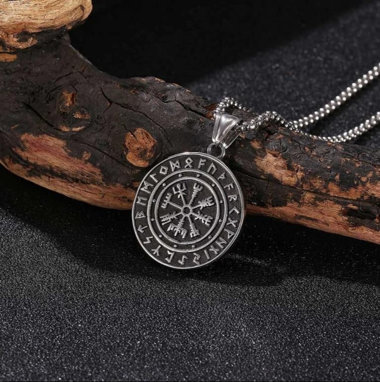 Viking Necklace Compass Metal Pendant Viking Mythology Pirates Men's Accessories