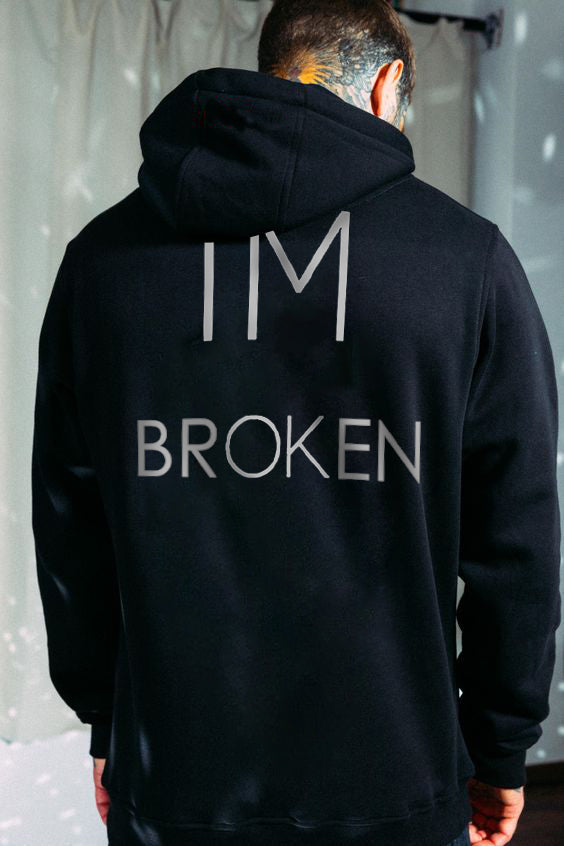 I'm Broken Print Simple Fun Monogram Hoodie