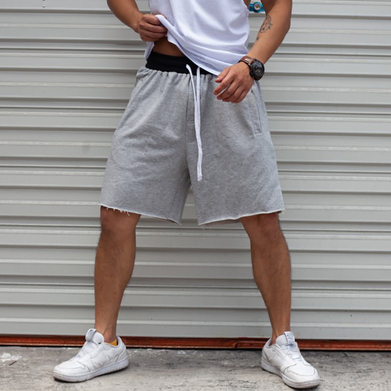 Casual elastic waist sport solid color shorts