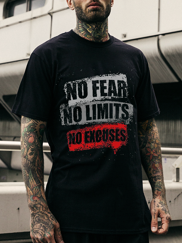 No Fear No Limits No Excuses Printed T-shirt