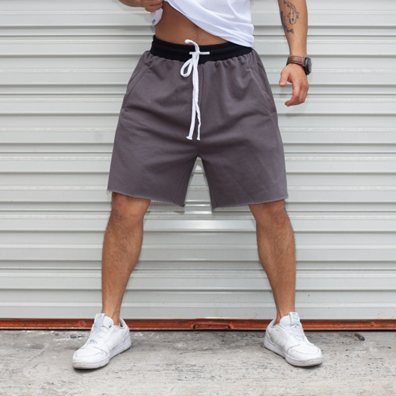 Casual elastic waist sport solid color shorts