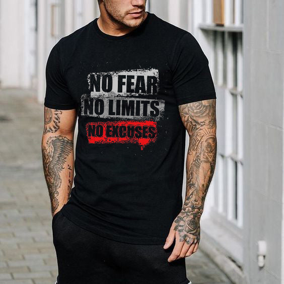 No Fear No Limits No Excuses Printed T-shirt