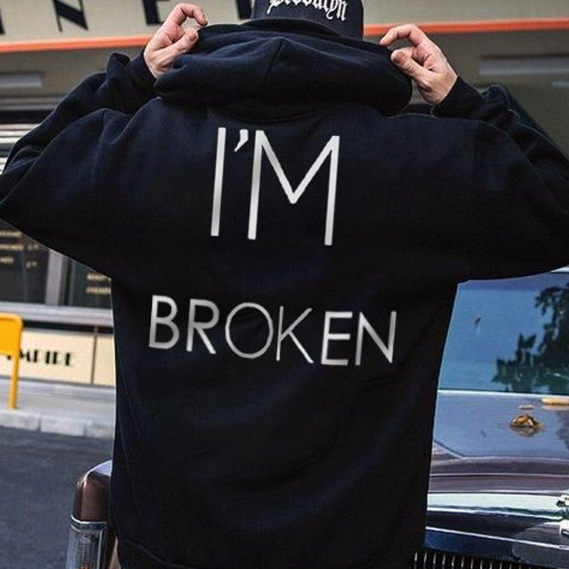 I'm Broken Print Simple Fun Monogram Hoodie