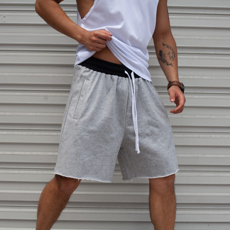 Casual elastic waist sport solid color shorts