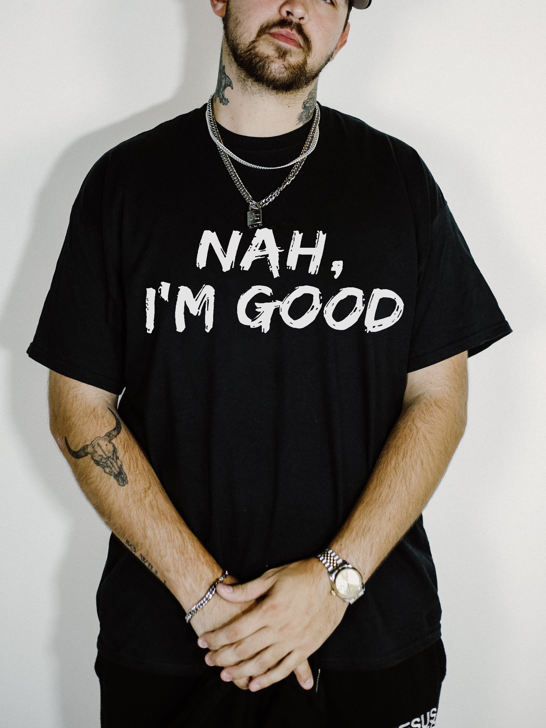 Nah, I'm Good Letters Print Men's Short Sleeve T-shirt