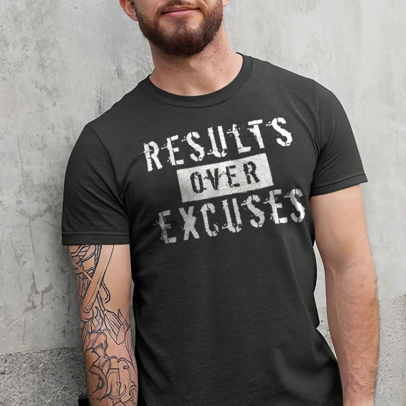 results over excuses letter print mens casual summer t shirt