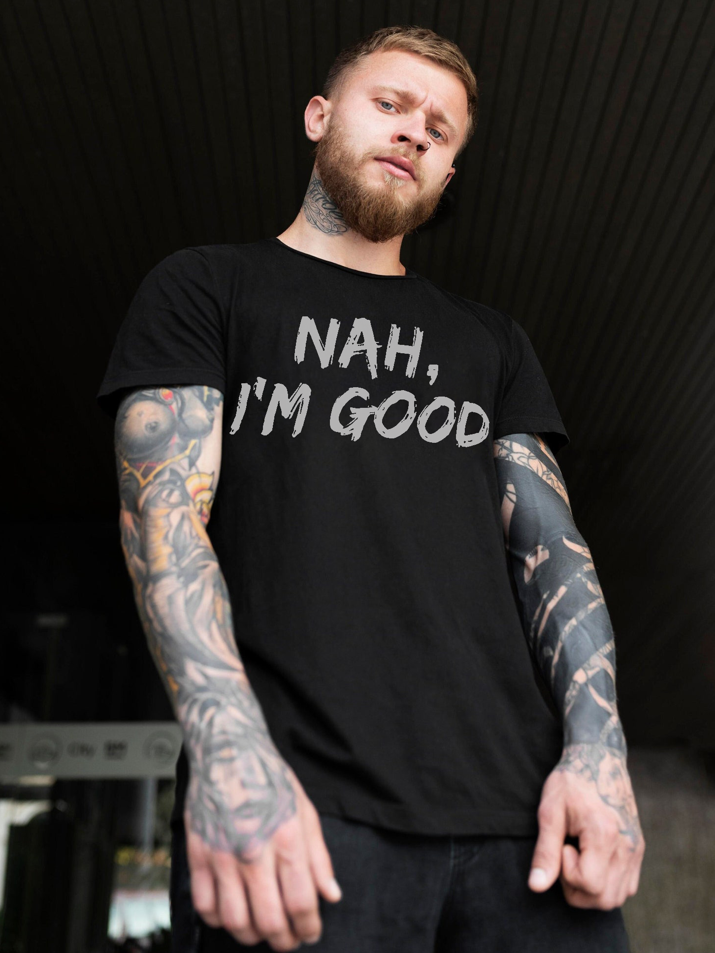 Nah, I'm Good Letters Print Men's Short Sleeve T-shirt