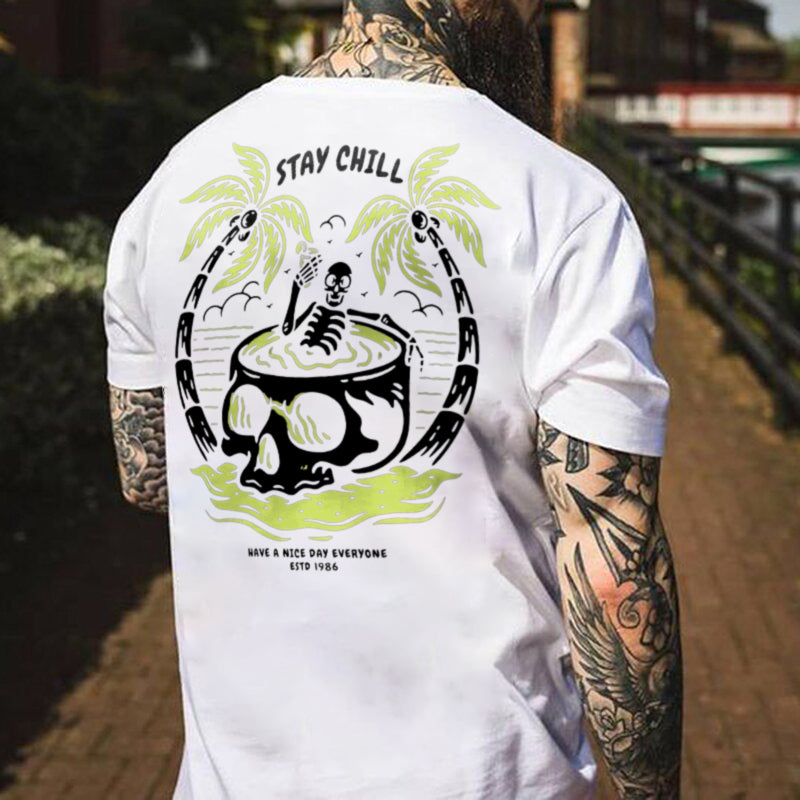 STAY CHILL SKULL print t-shirt