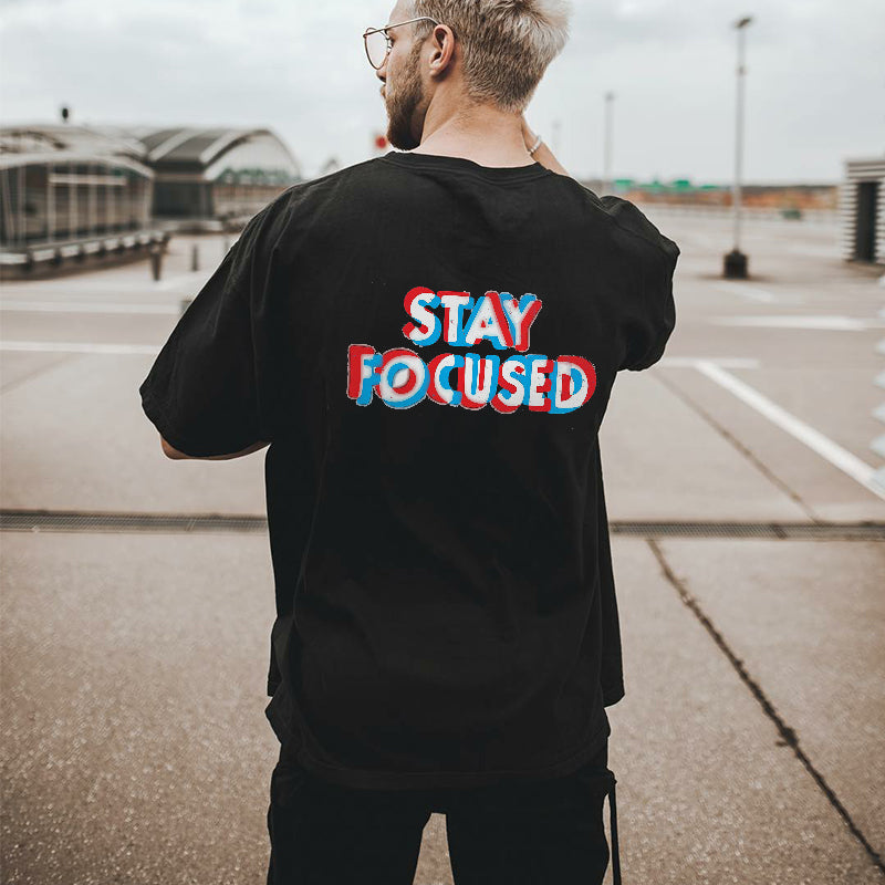 Stay Focused Printed Casual Black T-shirt