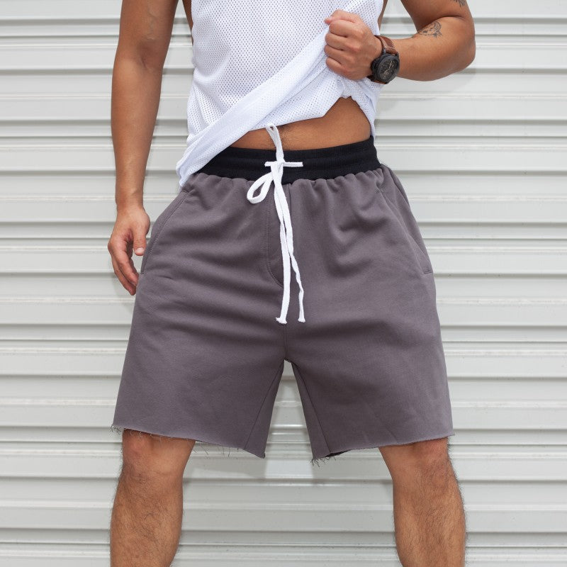 Casual elastic waist sport solid color shorts