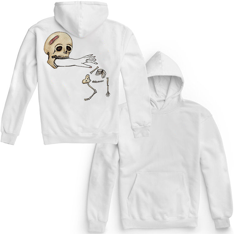 Spooky Broken Skeleton Print Plain Design White Hoodie